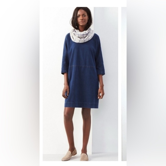 Eileen Fisher Denim Chambray Blue Tunic Mini Shift Dress S SP - Picture 1 of 16